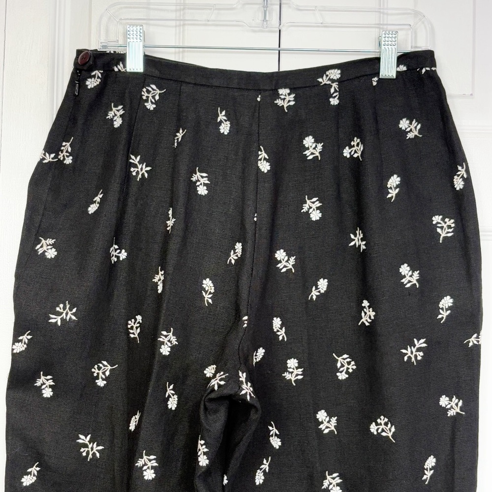 Vintage Talbots Black Floral Embroidered Linen High-Rise Crop Pants 12 - Picture 14 of 16